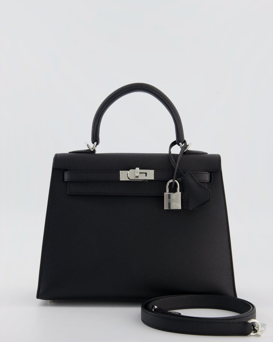 *RARE* Hermès Kelly 25 Sellier Bag in Black Epsom Leather with Palladium Hardware