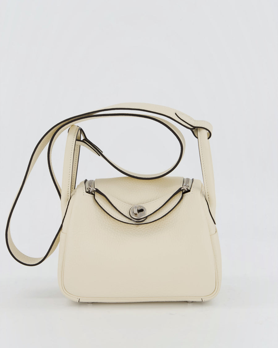 *NEW COLOUR* Hermès Mini Lindy II Bag in Cream Taurillon Clemence Leather with Palladium Hardware