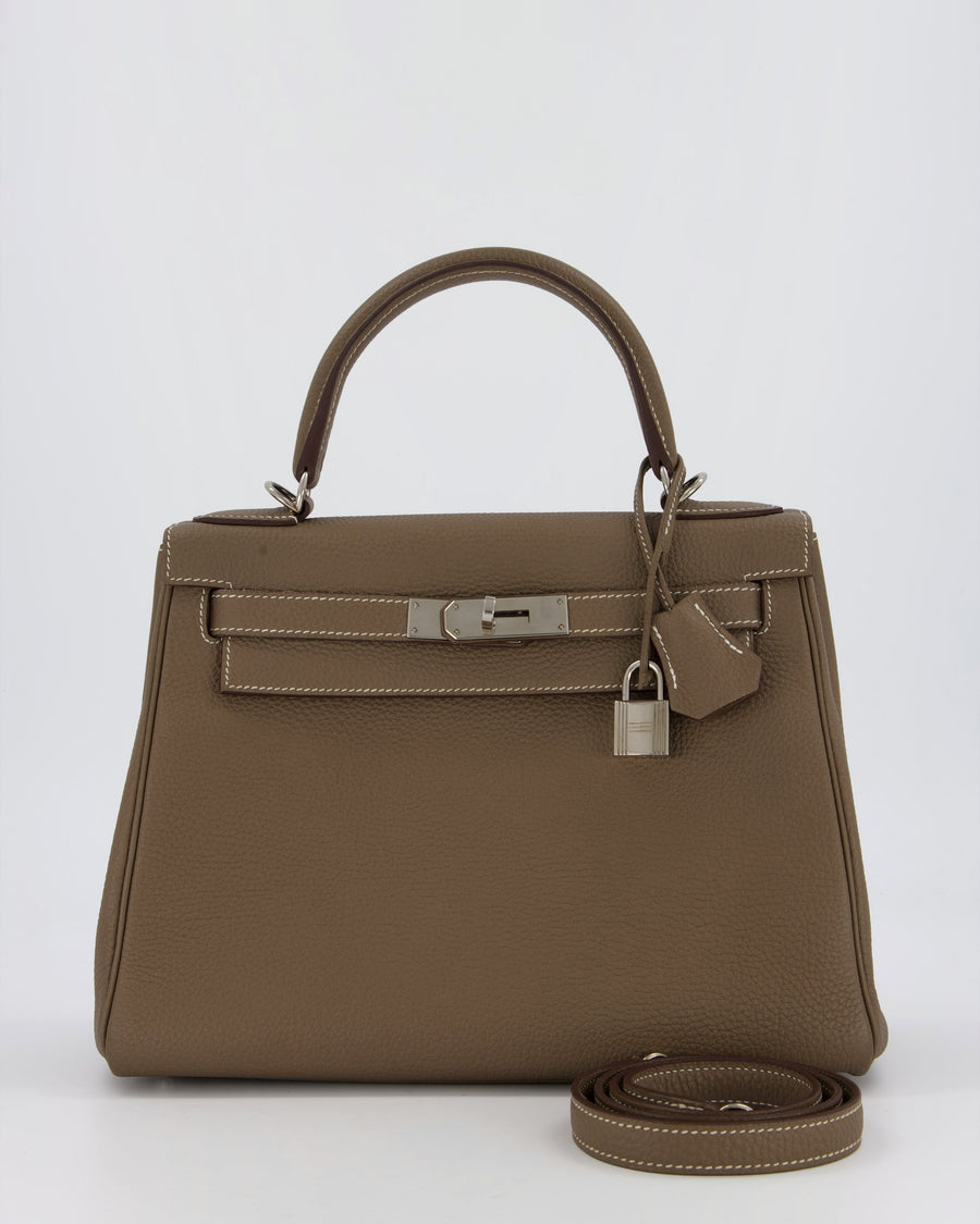 *FIRE PRICE* Hermès Kelly 28 Retourne Bag in Etoupe Togo Leather with Palladium Hardware