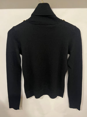 Versace Black Wool High Neck Jumper with Gold Medusa Buttons Detail Size IT 36 (UK 6)