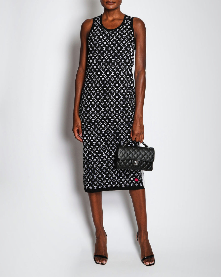 Louis Vuitton SS/22 Black Sleeveless Monogram Maxi Dress with Fuchsia Stripe Detail Size FR 38 (UK 10)