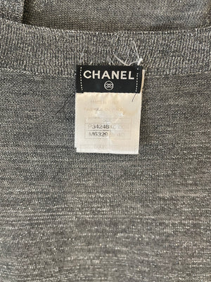 Chanel 08A Grey Two Piece Cashmere Detachable Top and Cardigan Set with Silver Metallic Details Size FR 40 (UK 12)