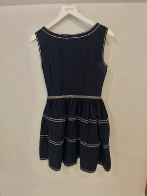 Prada Navy Sleeveless Ruffle Layered Mini Dress with Tassel Details IT 42 (UK 10)