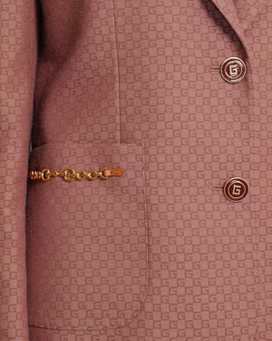 Gucci Pink GG Logo Printed Jacket with Gold Logo Buttons and Chain Details Size IT 44 (UK 12) RRP £2,400