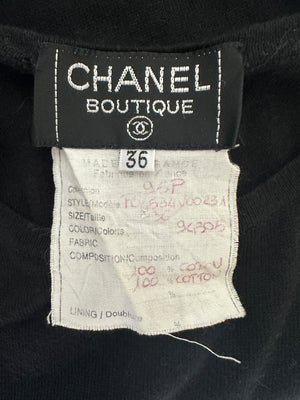 Chanel 95P Vintage Black Sleeveless Cotton Top with Stitched Logo and Gold Logo Buttons on the Shoulder Size FR 36 (UK 8)