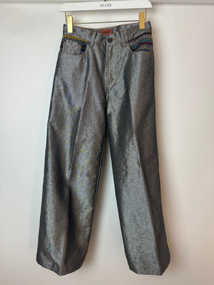 Missoni Grey Silver Wide Leg Trousers with Multi-Colour Pocket Details Size IT 38 (UK 6)