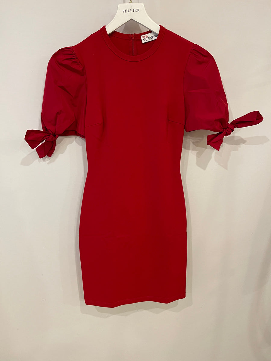 Red Valentino Red Mini Dress with Bow Sleeve Details Size S (UK 8)