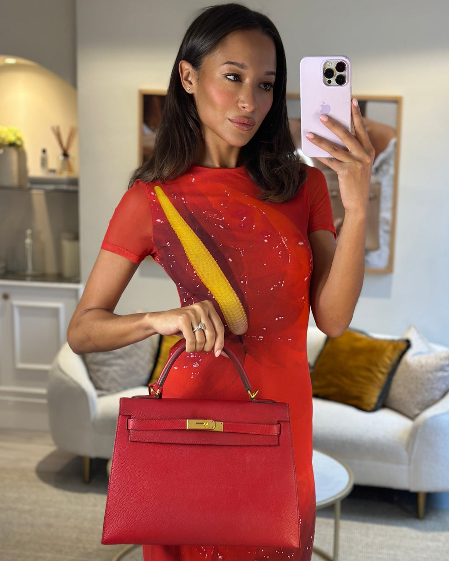 Hermès Kelly 32cm Sellier Bag in Rouge Casaque Epsom Leather with Gold Hardware