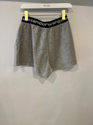 Alexander Wang Light Grey Ribbed Shorts and Top Set with Black Logo Size M (UK 10)