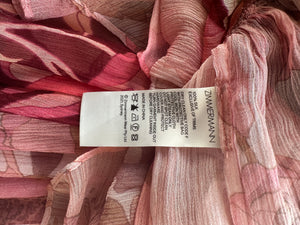 Zimmerman Pink Mixed Floral Printed Concert Spliced Lantern Mini Dress with Tie Belt Size 3 (UK 14)