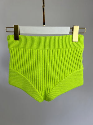 David Koma Lime Green Ribbed Knit Shorts FR 34 (UK 6)