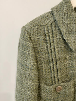 Chanel Pistachio Green Tweed Jacket with CC Silver Split Button Detail Size FR 44 (UK 12)