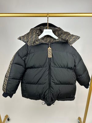 Fendi Black, Brown Monogram Reversible Down Jacket Size S (UK 8)