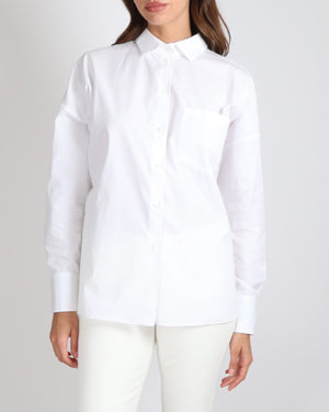 Valentino White Button Down Shirt with Black Back Logo Print and Ribbon Detail Size IT 42 (UK 10)