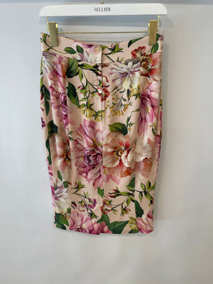 Dolce Gabbana Pink Silk Floral Print Top and Midi Skirt Set Size IT 40 (UK 8)