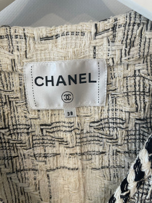Chanel White and Grey Tweed Vest with CC Logo Buttons and Gold Metallic Details Size FR 38 (UK 10)
