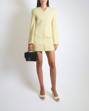 Jacquemus SS24 La Robe Cubo Long-Sleeve Mini Dress in Pale Yellow with Padded Shoulders Size FR 36 (UK 8) RRP £965