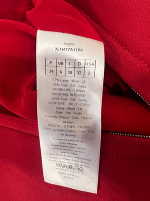 Christian Dior Red Belted Wool Mini Dress with Front Zip Detail Size FR 34 (UK 6)