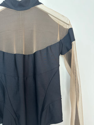 Mugler Black & Nude Mesh Mid-Neck Long Sleeve Bodysuit Size FR 36 (UK 8)