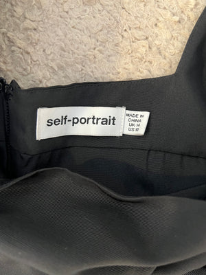 Self Portrait Black Ottoman Square Neck Cropped Top with Puff Sleeves and Open Back Detail Size UK 14 RRP £215