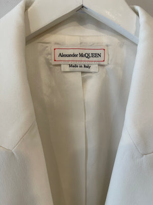 Alexander McQueen White Blazer Jacket and Matching Trousers Set with White Button Details Size IT 42/44 (UK 10/12)