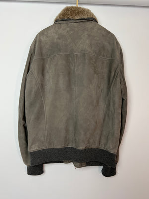 Brunello Cucinelli Grey Suede Jacket with Beige Fur Collar Size M (UK 40)