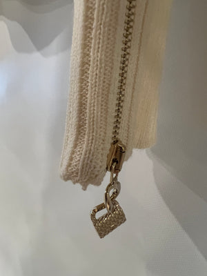 Chanel Cream Knit Wool Jumper with Gold Bag Charm Sleeve Details Size FR 38 (UK 10)