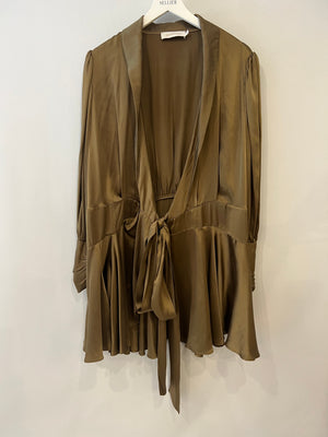 Zimmermann Olive Green Silk Wrap Mini Dress Size 3 (UK 14)