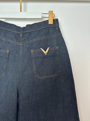 Valentino Dark Blue Denim Culottes with V Logo Detail Size 28 (UK 10)