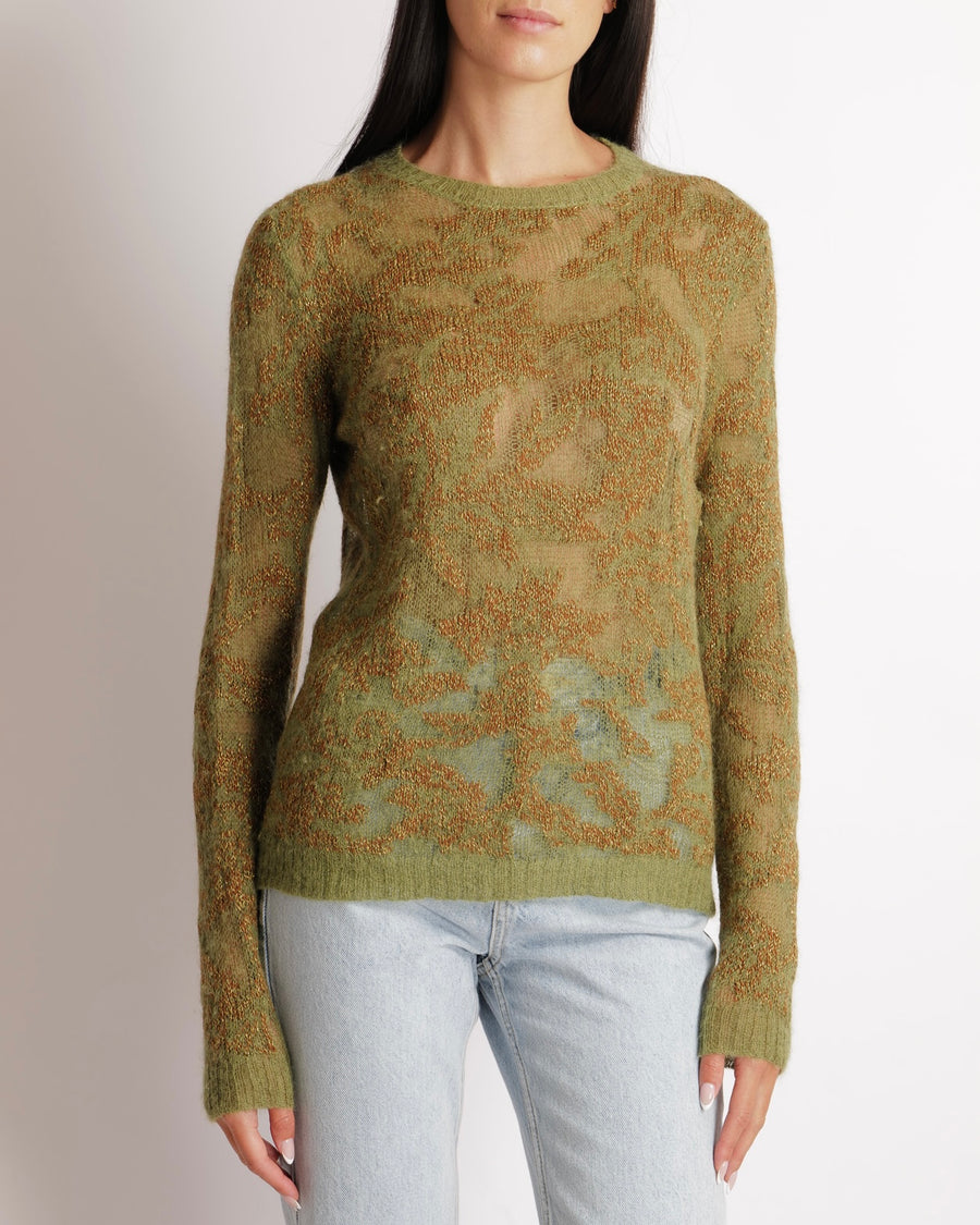 Christian Dior Green, Brown and Gold Metallic Cashmere Jumper with Back CD Logo Detail Size FR 38 (UK 10)