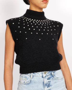 Alessandra Rich Black Mohair Sleeveless Jumper with Embellishments Size IT 44 (UK 12) RRP £515