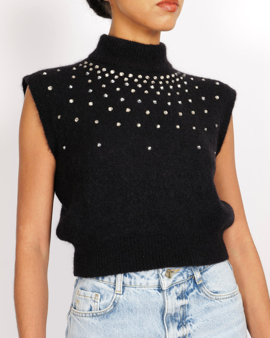 Alessandra Rich Black Mohair Sleeveless Jumper with Embellishments Size IT 44 (UK 12) RRP £515