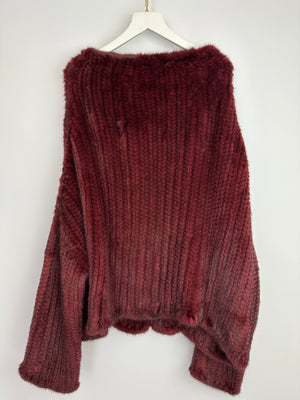 Christian Dior Burgundy Mink Long Sleeve Button Down Jumper with High Neck Size FR 38 (UK 10)