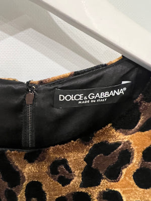Dolce & Gabbana Brown Leopard Print Velours Sleeveless Mini Dress Size IT 44 (UK 12)