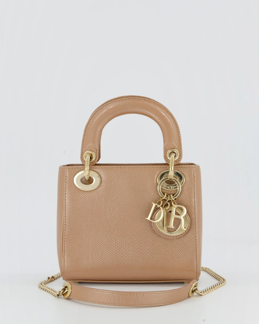 Christian Dior Mini Lady Dior Bag in Beige Lizard Leather with Champagne Gold Hardware