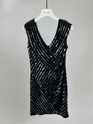 Roberto Cavalli Black and Silver Sequin Stripe Sleeveless Mini Dress Size IT 38 (UK 6)