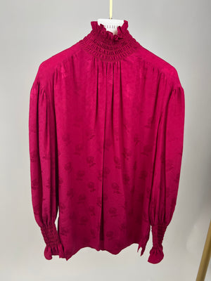 Gucci Fuchsia Silk Blouse with Floral Print Detail IT 38 (UK 6)