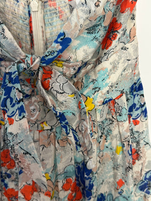 Zimmermann Blue Floral Bandeau Cut-Out Midi Dress with Blow Detail Size 0 (UK 8)
