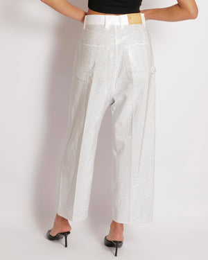 Golden Goose White Crystal Embellished Wide-Leg Jeans Size 26 (UK 8) RRP £1,000