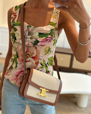 Celine Brown Canvas and Leather Triomphe Shoulder Bag with Gold Hardware