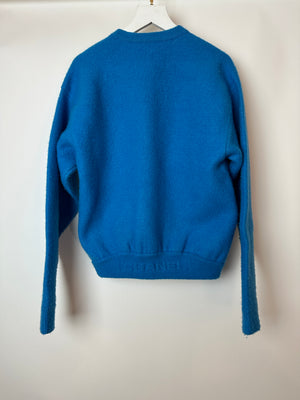 Chanel 22/B Blue Round Neck Button Down Cardigan with CC Button Detail FR 34 (UK 6)