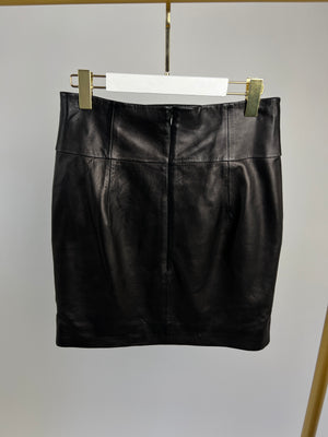 Alexandre Vauthier Black Leather Mini Skirt with Gold Buttons FR 42 (UK 12)