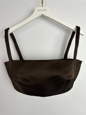Emilia Wickstead Brown Satin Structured Crop Top Size UK 10