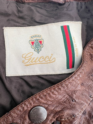 Gucci Vintage Menswear Brown Ostrich Leather Biker Jacket Size IT 48 (UK 38)