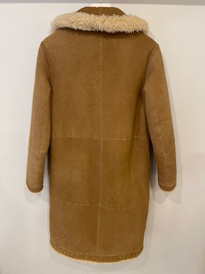 Christian Dior Beige and Cream Shearling Reversible Coat with CD Logo Detail Size FR 38 (UK 10)