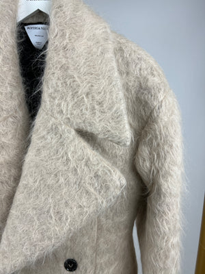 Bottega Veneta Beige Wavy Brushed Double Breasted Coat with Lapel Detail IT 42 (UK 10)