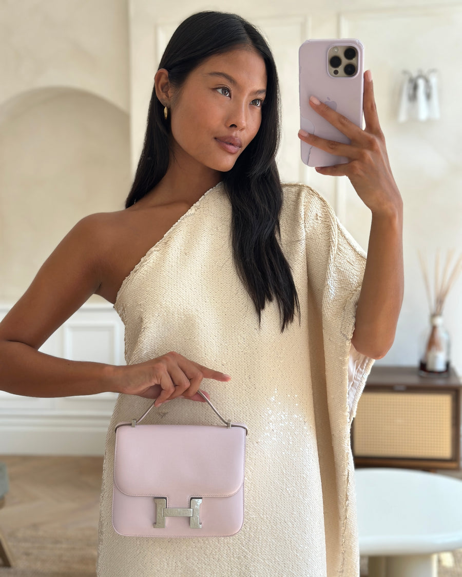 *FIRE PRICE* Hermès Constance III Mini 18cm Miroir Bag in Pauve Pale Swift Leather with Palladium Hardware