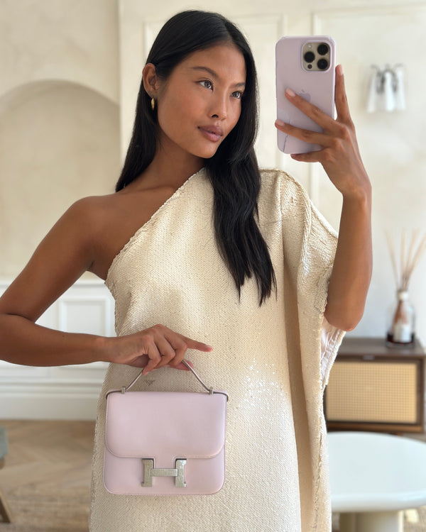 *FIRE PRICE* Hermès Constance III Mini 18cm Miroir Bag in Pauve Pale Swift Leather with Palladium Hardware
