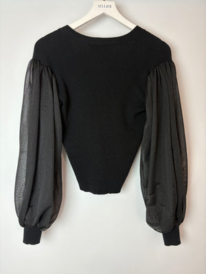 Ulla Johnson Black Knitted Cardigan with Ballooned Sleeve Size UK 8