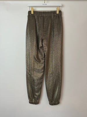 Saint Laurent Gold Metallic Cuffed Trousers with Pocket Detail Size FR 34 (UK 6)